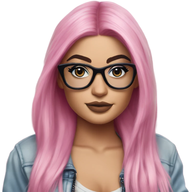 Photo Realistic kylie jenner stylish pink hair BLUE eyes and glasses posing  emoji