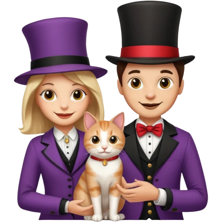 magician couple and their pet cat emoji