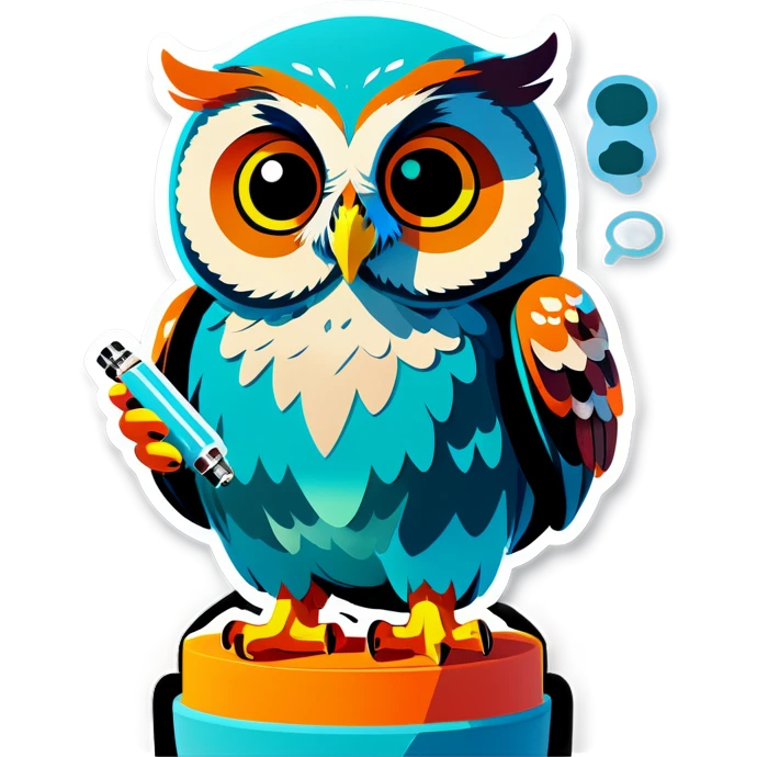 the duolingo owl “duo” holding a vape  emoji
