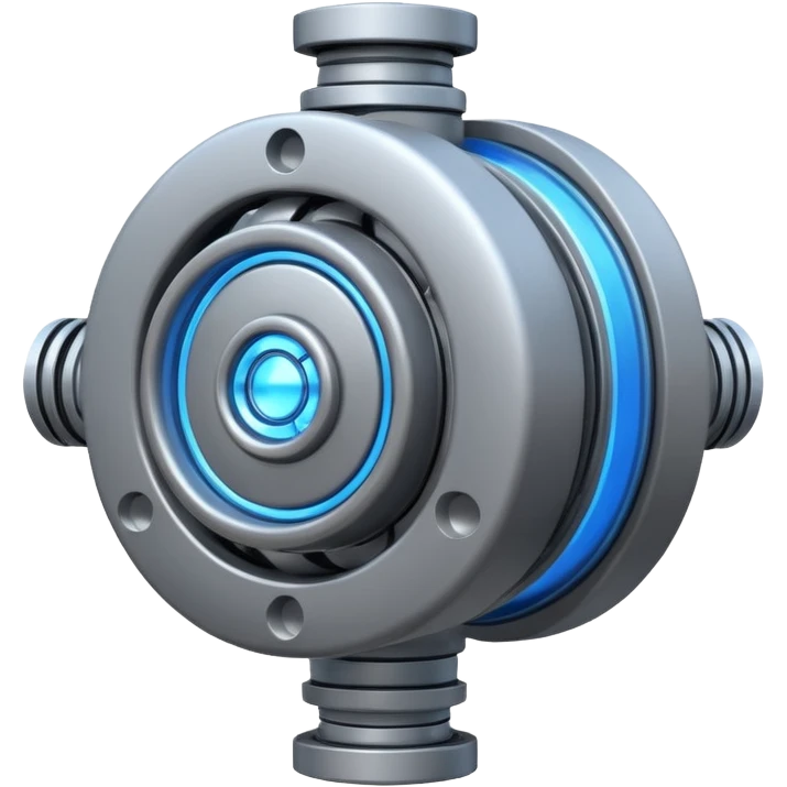 Powerful modern gray engine emoji, thick industrial metal body, rotating inner parts, glowing energy core. emoji