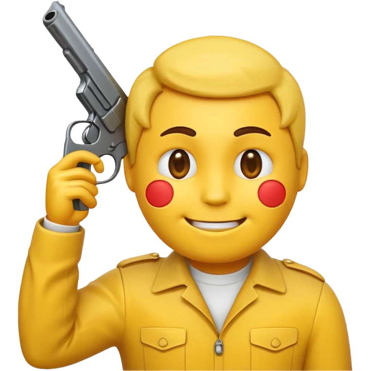 It should look like the smiling emoji with a gun to his head. The muzzle is pointed towards his face with a little distance between the muzzle and the left side of the head. It should look like he wanted to shoot himself in the head. (Ironically) emoji