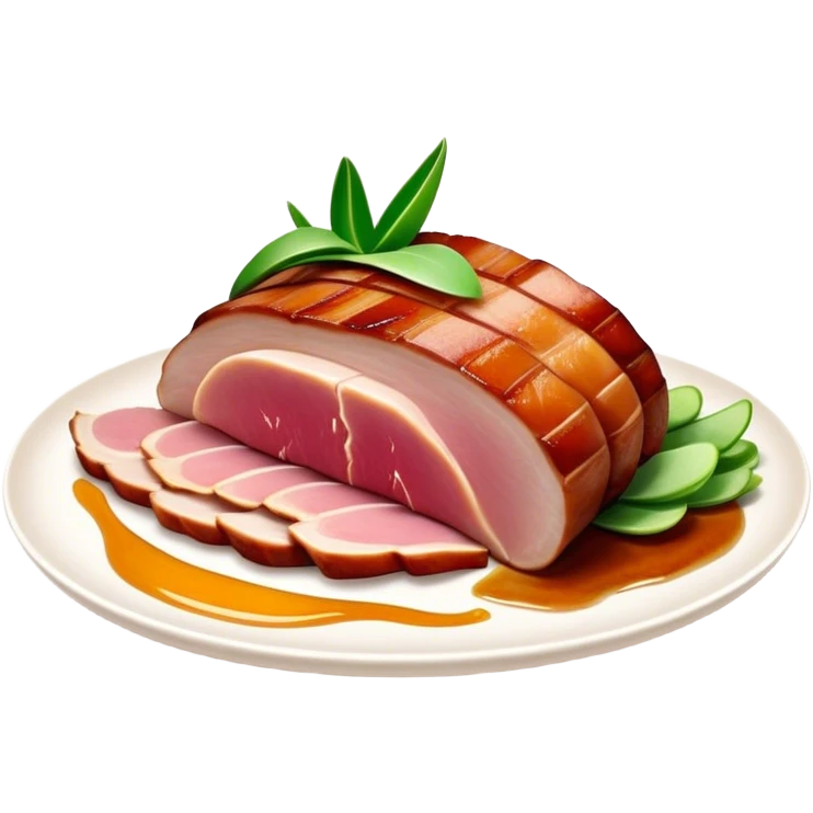 Peking Duck Cinematic Realistic Peking Duck Dish Emoji, depicted as thinly sliced duck breast with crispy skin and succulent meat, rendered with vivid textures and dynamic, appetizing lighting. emoji