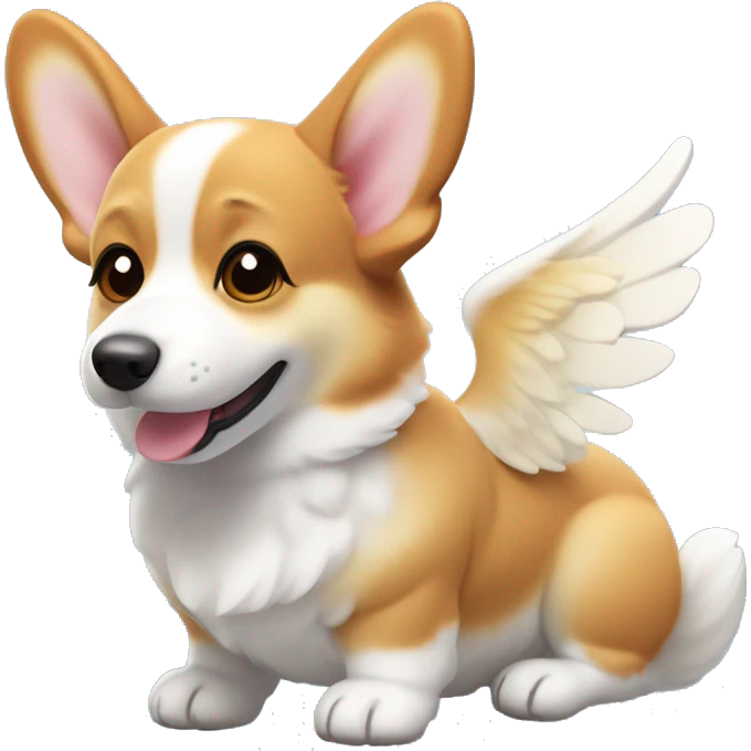 Sweet Welsh corgi with little angel wings, floating gently in the air, like a tiny guardian angel. emoji
