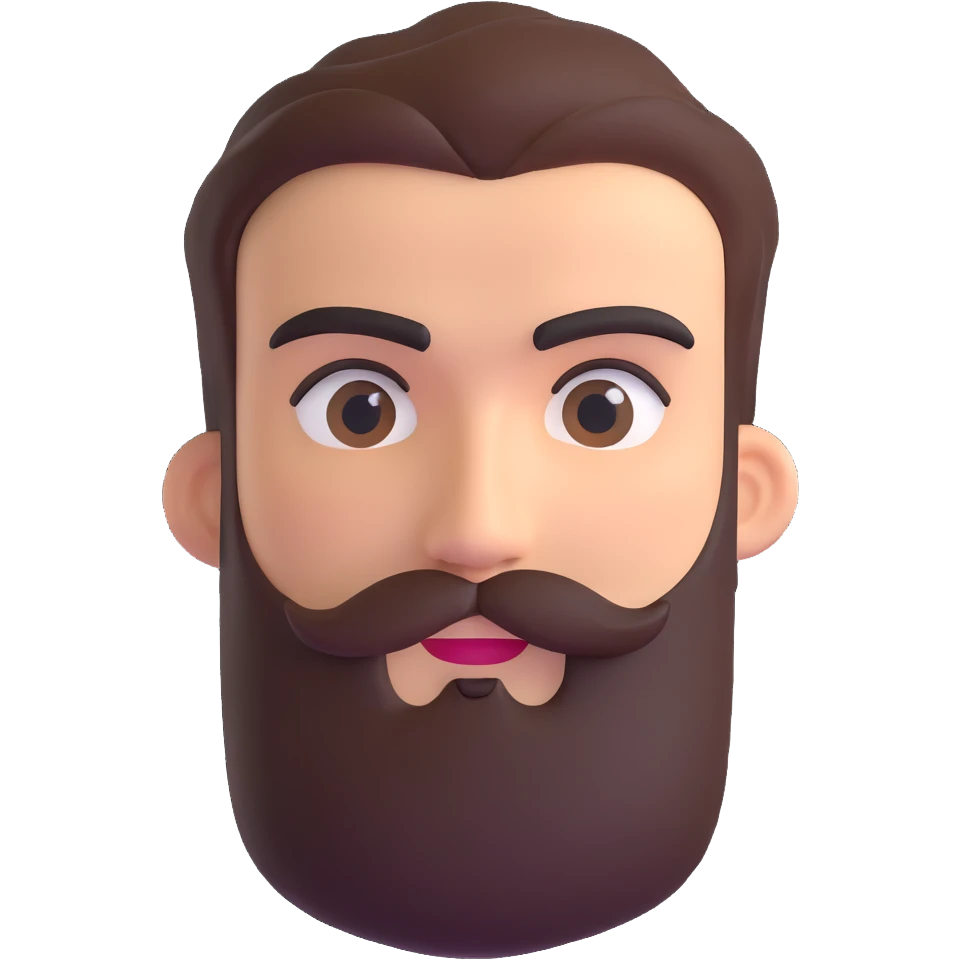 3d male character with moderate beard and unibrow emoji