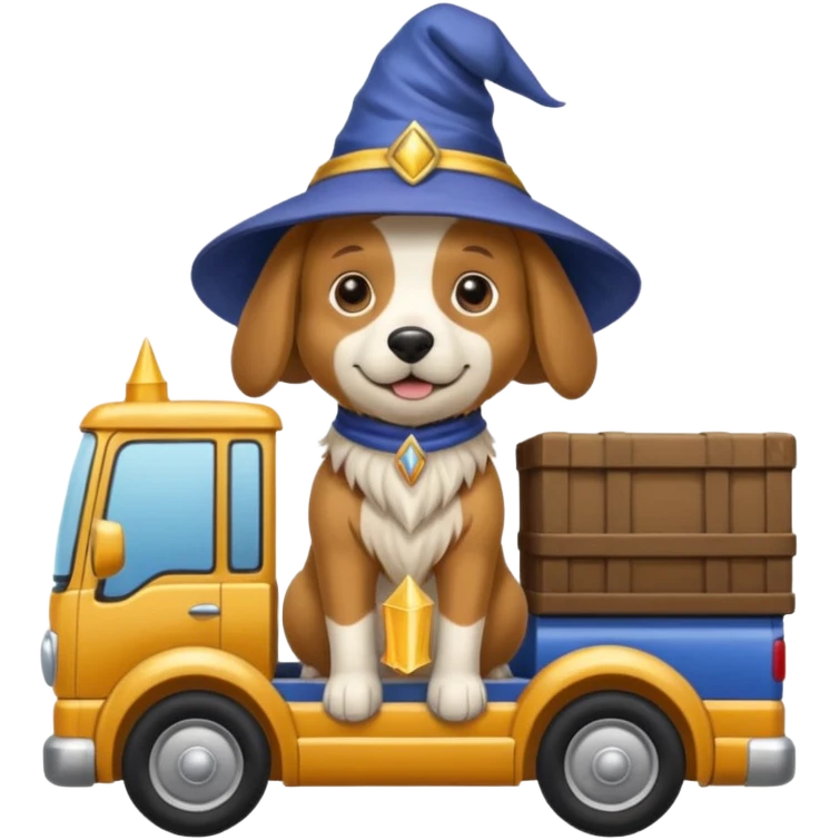 Doggie wizard is driving a lorry 🚛 emoji