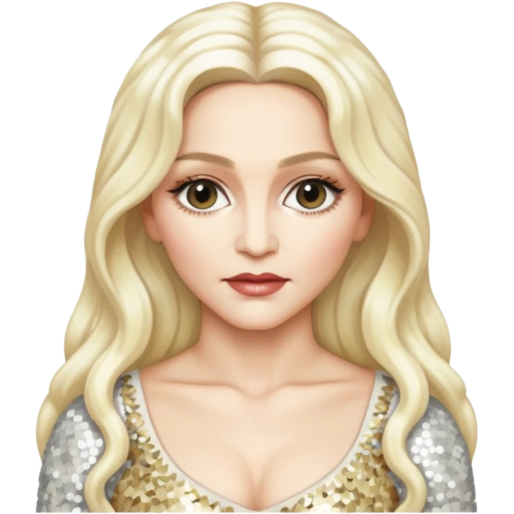 Madonna with long platinum blonde hair, ivory sequin outfit  emoji