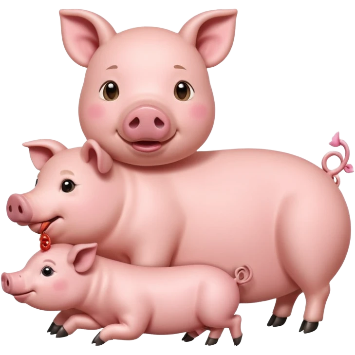 mother pig laying down while piglets nurse from its teats emoji