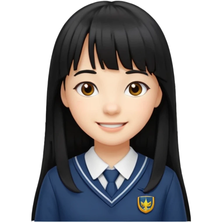 Girl with long hair and bangs and this cloths to school  emoji