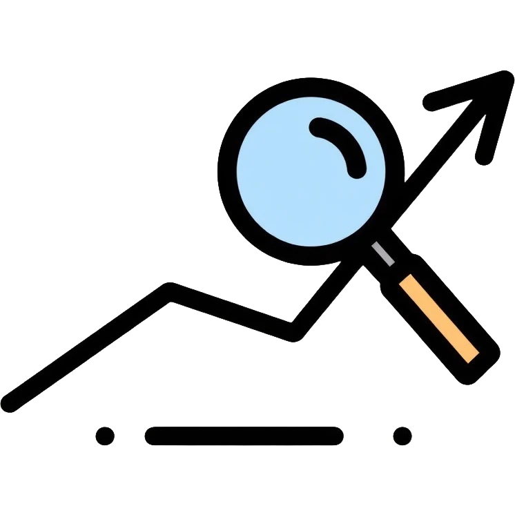 simple magnifying glass over a descending chart line emoji
