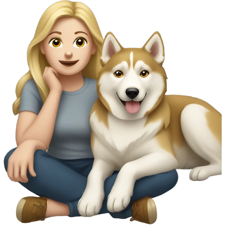 White Woman and golden Husky  emoji