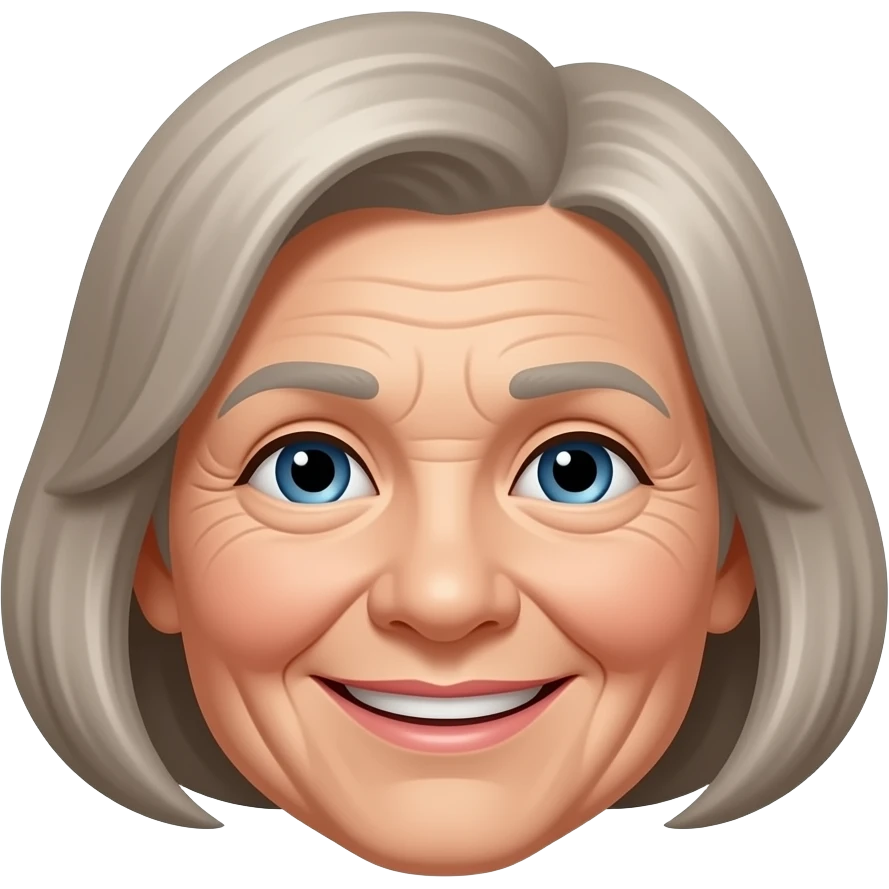 Elderly smiling woman with smaller blue eyes no bangs gray blond hair medium bob and wrinkles emoji