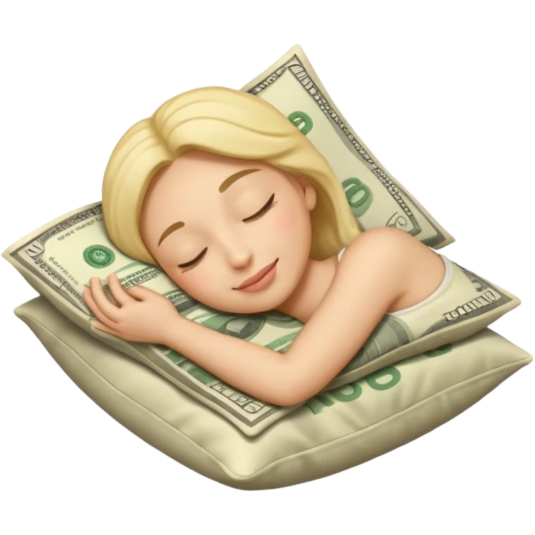 IOS style emoji of a face sleeping on a pillow of money emoji