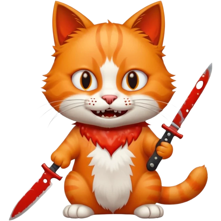 a smile cat, it's hands have a knife with blood emoji