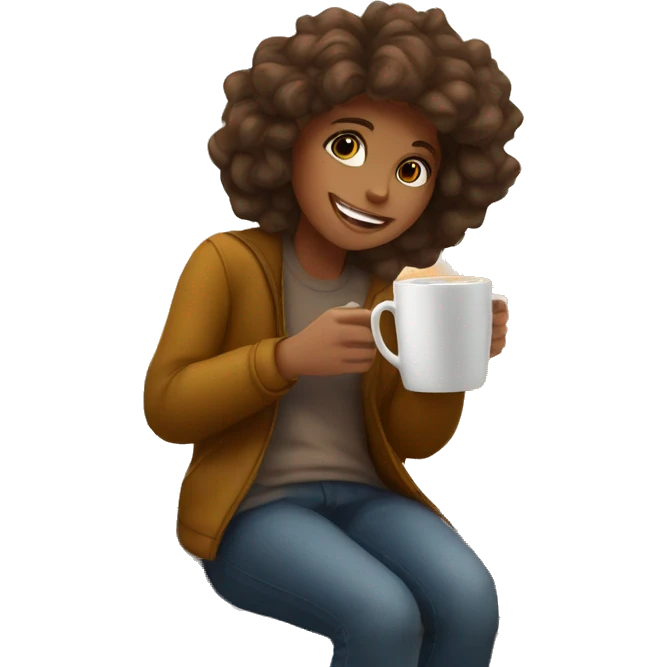 A girl sitting on a window with a cup of coffee in autumn  emoji