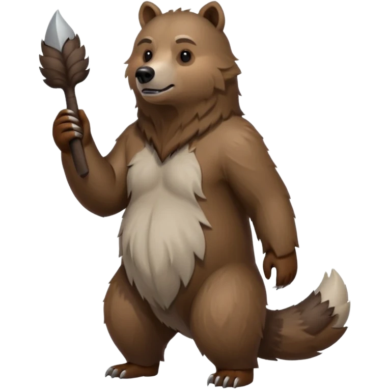 Grizzly bear with a wolf’s tail, fluffy neck fur, and long downward pointing tusks emoji