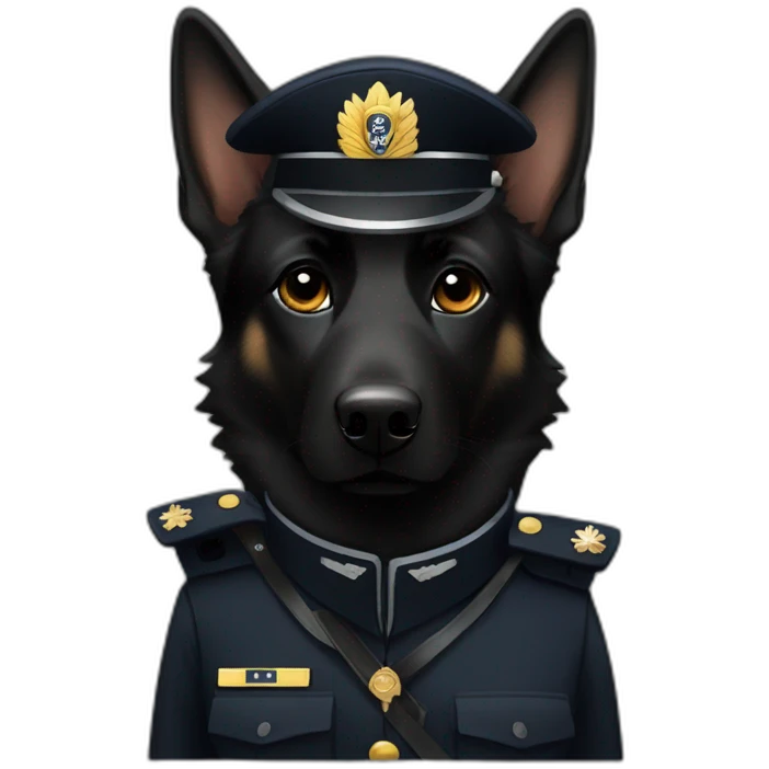 black German shepherd with female officer emoji