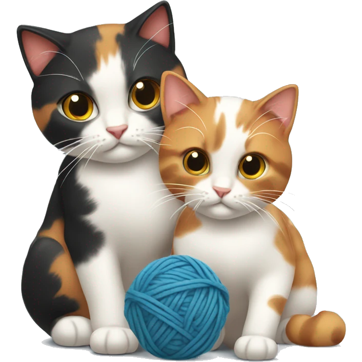 Two calico cats playing with ball of wool emoji