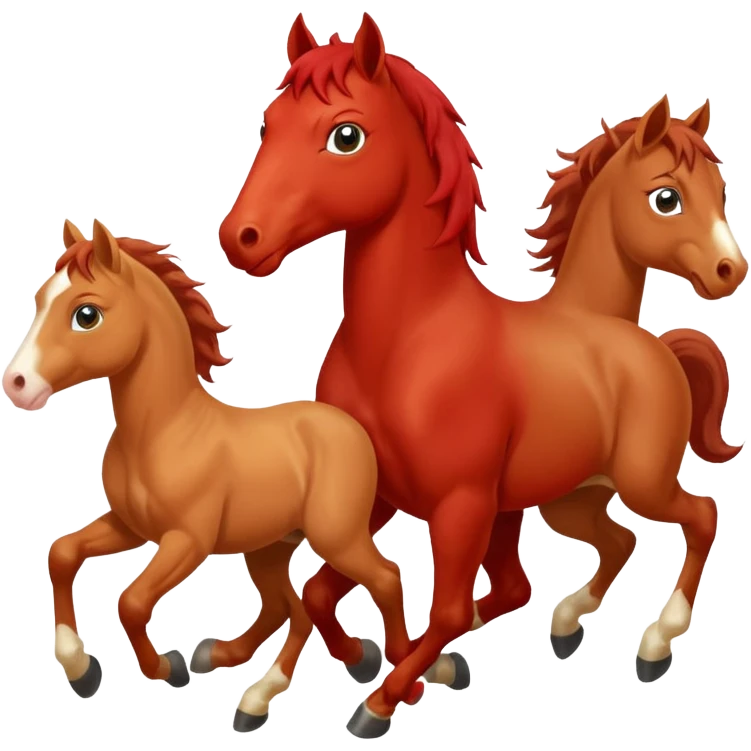 red horse and two baby horses agressive running money on the saddle emoji