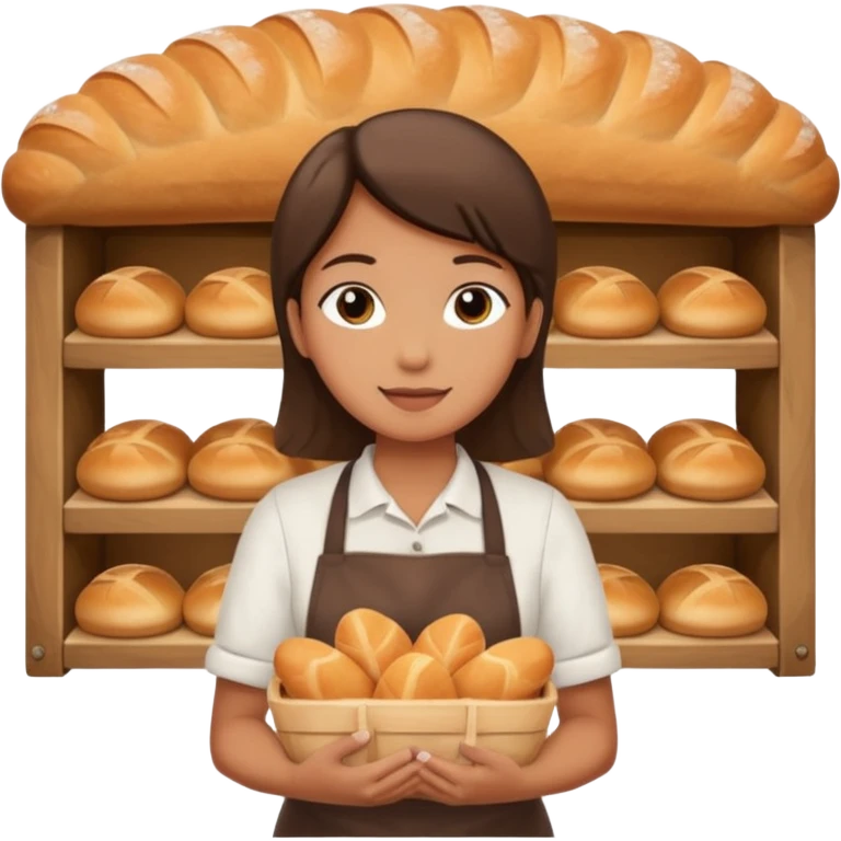 Shopper with small bread loaf,Farmers’ Market, background bakery shop, market. emoji