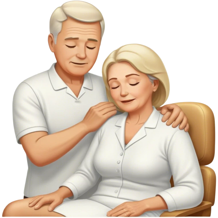 60-year-old white man massaging 60-year-old woman using oil emoji