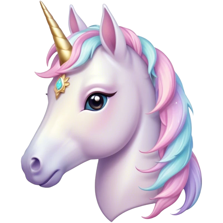 Cinematic Noble Unicorn Pony Portrait Emoji, Poised and graceful, with a delicate, miniature equine build adorned with a soft, pastel color, a tiny, shimmering horn and a silky mane that hints at magical charm, Simplified yet sharp and sophisticated features, highly detailed, glowing with a soft, enchanted glow, high shine, intelligent and spirited, stylized with an air of fairy-tale elegance, focused and poised, soft glowing outline, capturing the essence of a watchful and confident unicorn pony that appears ready to trot out of the screen with graceful magic! emoji