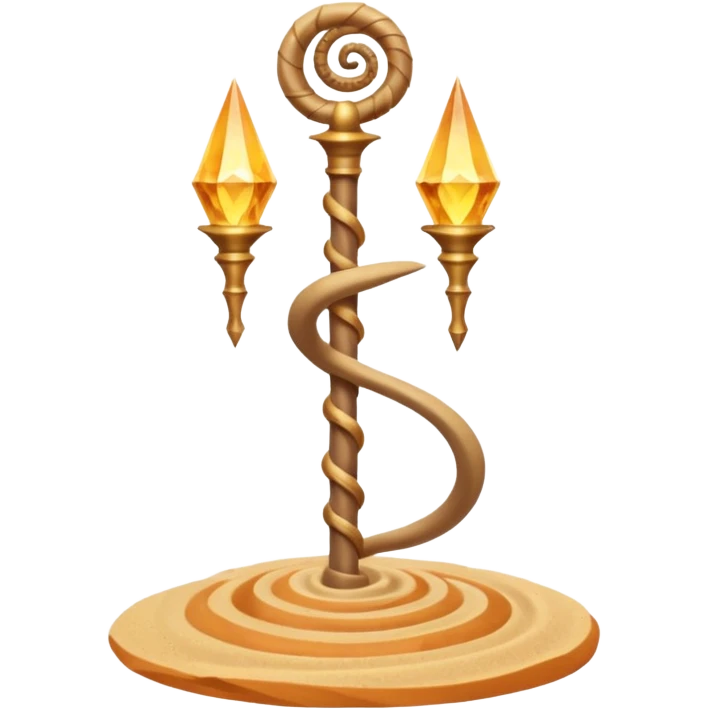 desert sand mage staff object icon, ancient staff with serpent coils around it, glowing golden sand gem on top, swirling sand aura, fantasy desert weapon, 3D cartoon, mobile game icon style, centered, clean background, no text, no watermark
 emoji