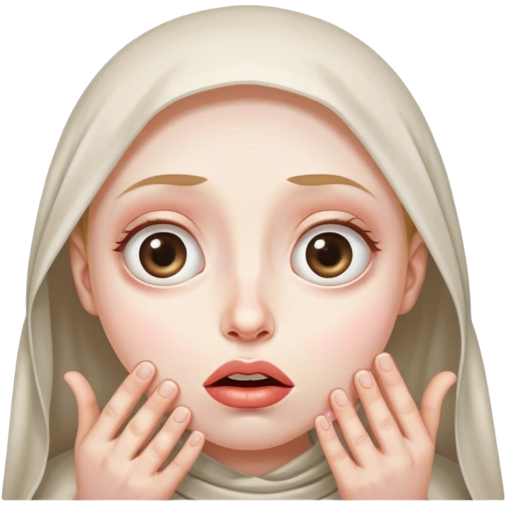 Huge, glossy eyes and slightly downturned lips, begging for something ridiculous. emoji