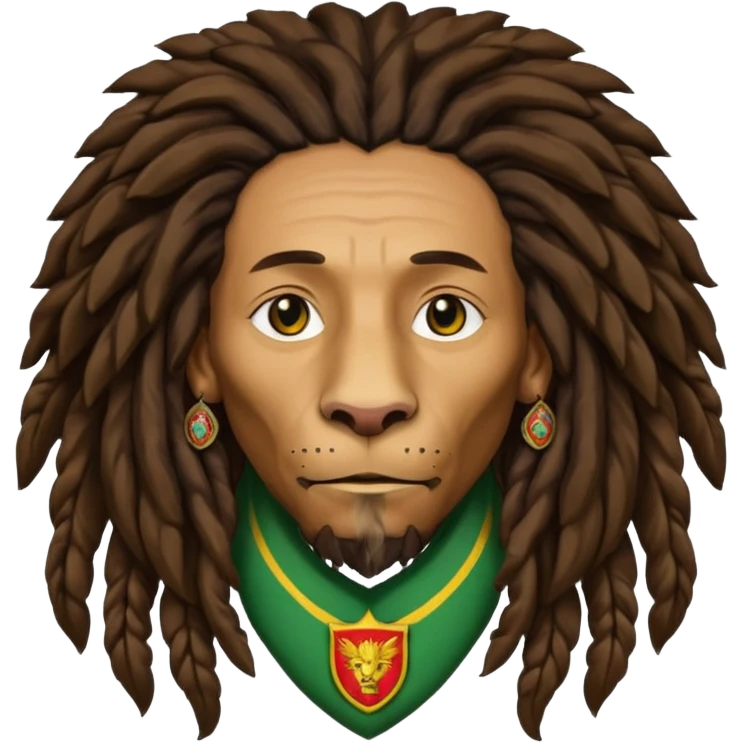 old melancholic  Bob Marley with gigantic dread locks in form heraldic crest with ethiopian lion emoji