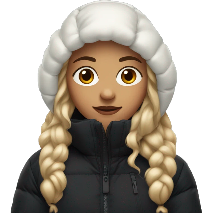 White burgundy haired Girl wearing black northface parka emoji