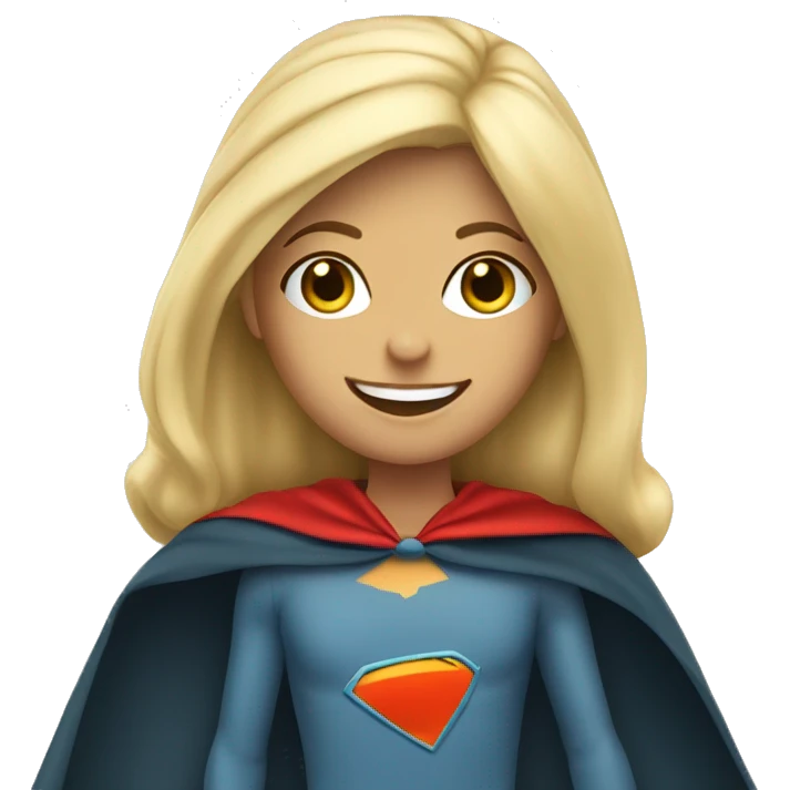 Team lead blonde girl smiling with super hero cape emoji