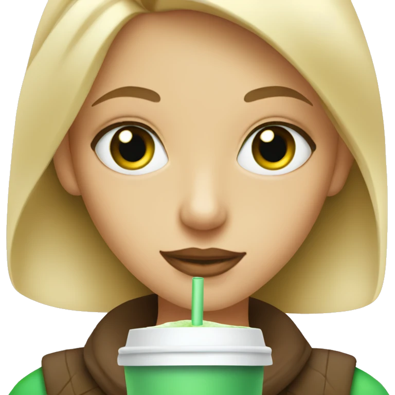 blondie girl with green eyes drinking ice coffee  emoji