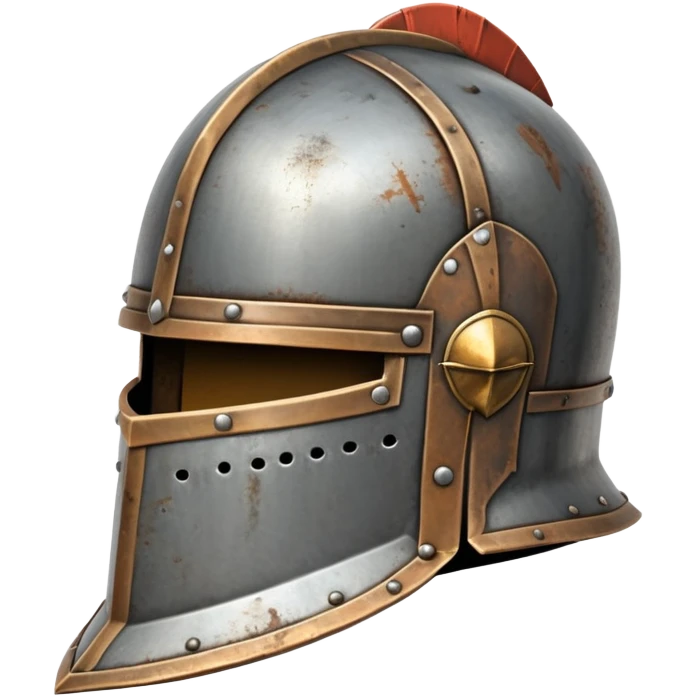 antique medieval knight helmet with light rust patches and weathered metal emoji
