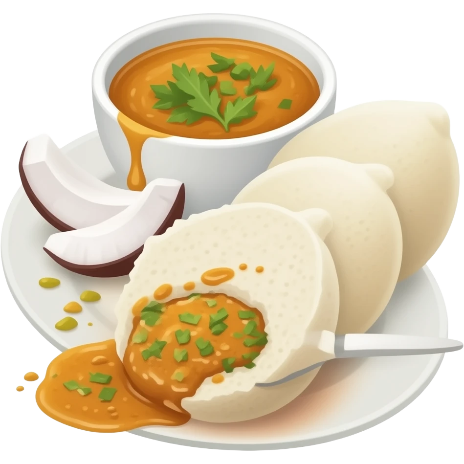 Idli white and sambhar with coconut chatney emoji