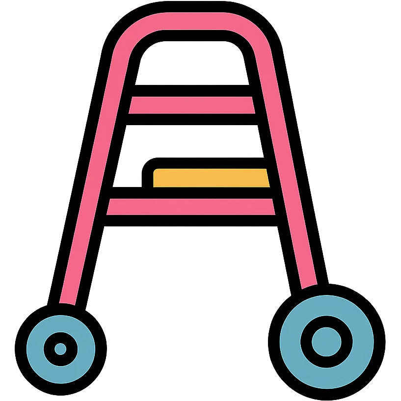 pink rolling walker icon, universal accessibility symbol emoji