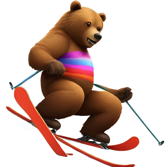 Grizzly bear skiing down mountain made of skittles emoji