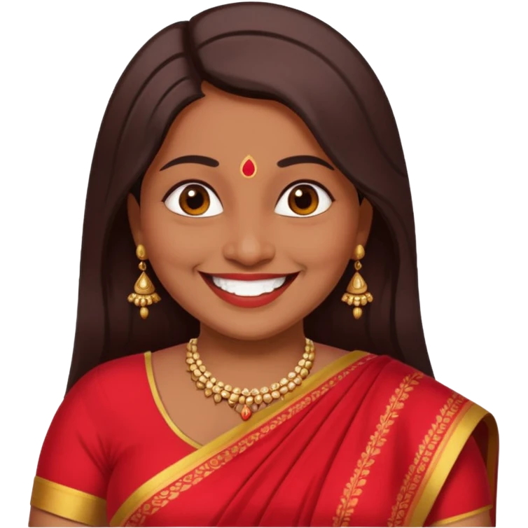40 yr old chubby indian woman, dark skin, straight brown hair, big smile, white teeth emoji