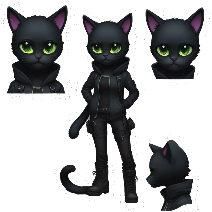 Edgy Shy Anthro cool pretty dark black cat-fursona techwear emoji