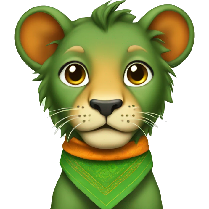 Baby lion green and orange bandana emoji