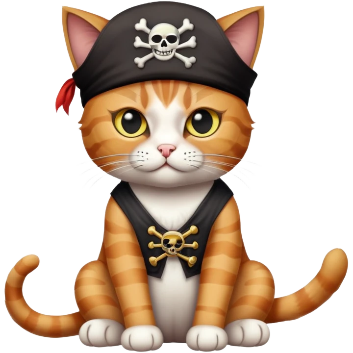 cat full body sitting with a pirate eye patch emoji