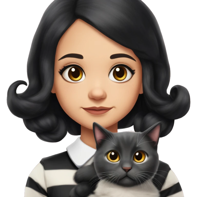Kitty Corner Francie. Jenna Ortega Wednesday Addams. Bold 60s-inspired shift. Cuddling up with Slippers the kitten. emoji