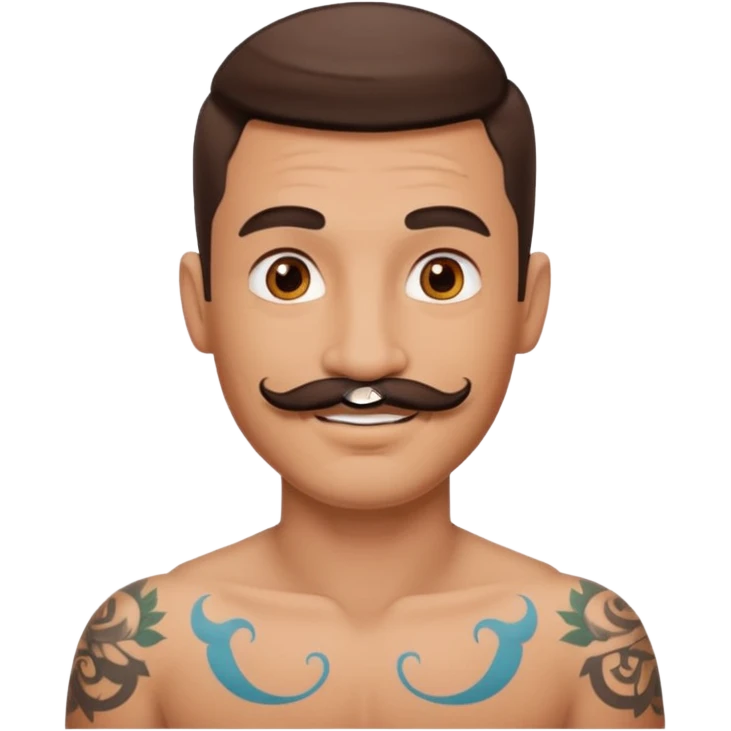 A man in tattoos handsome with flirty smile with mustache  emoji