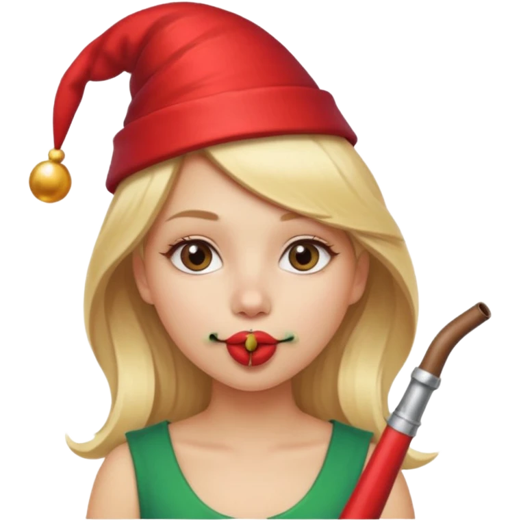 A beautiful girl with blonde hair with a festive pipe in her mouth emoji