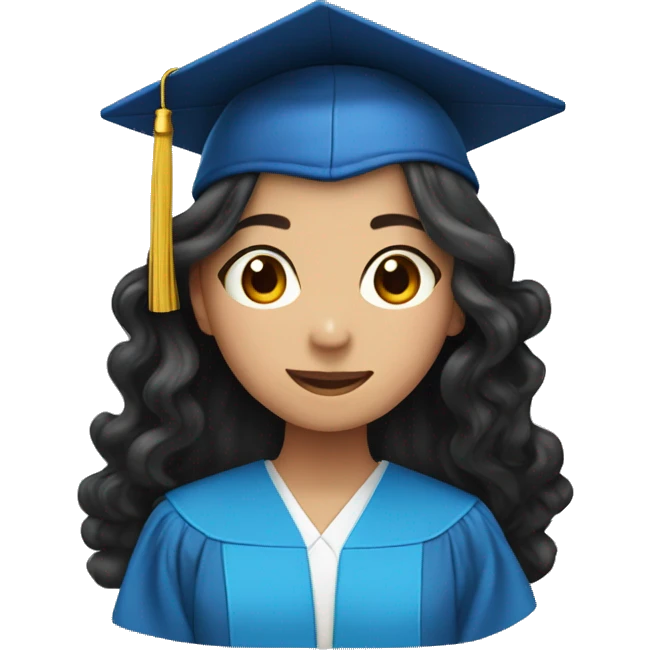 asian girl wearing blue graduation cap with long curly black hair emoji