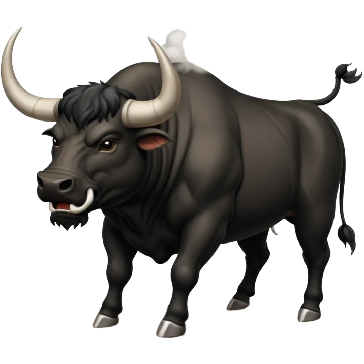 angry black bull pawing the ground with dust clouds emoji