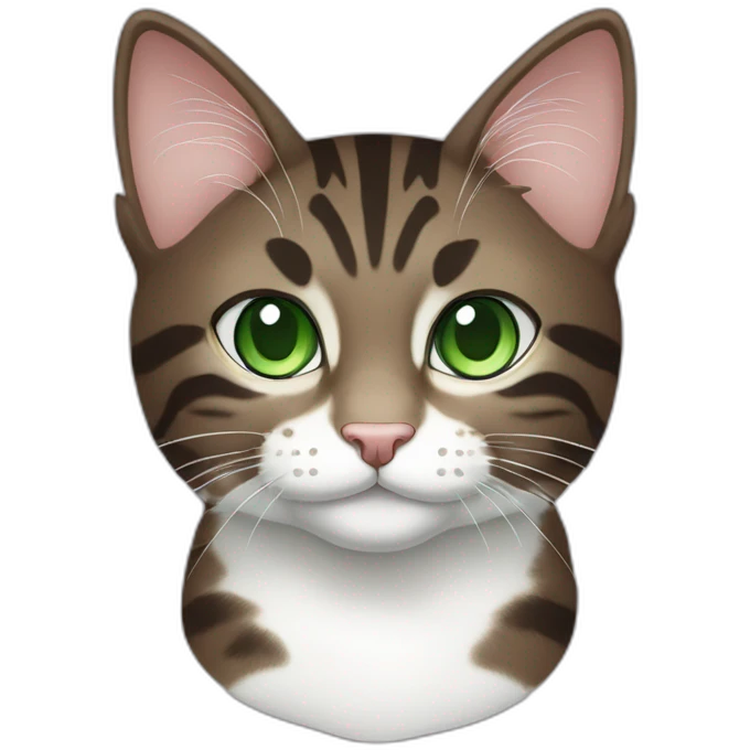 Dark Brown and white tabby cat with green eyes emoji
