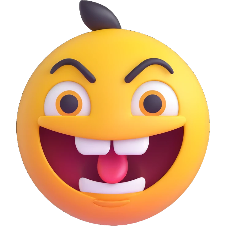 crazy emoji with exaggerated facial expression, crossed eyes, wide open mouth, playful and energetic, shiny finish, front facing emoji