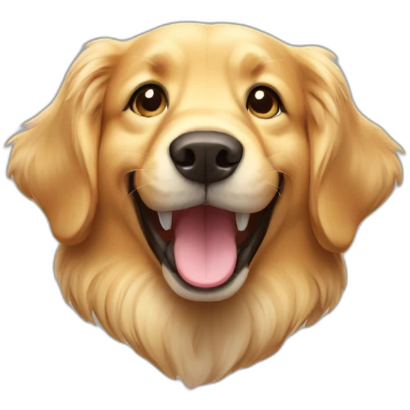 Golden retriever with big smile emoji