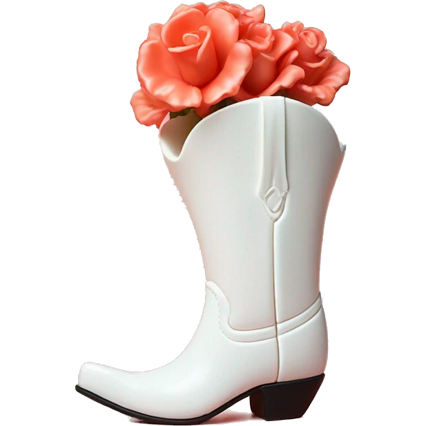 White cowgirl boot vase with coral sticking out of it emoji