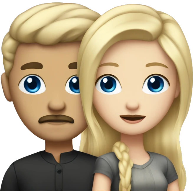 blonde blue eyed girl with man with black hair and mustache emoji