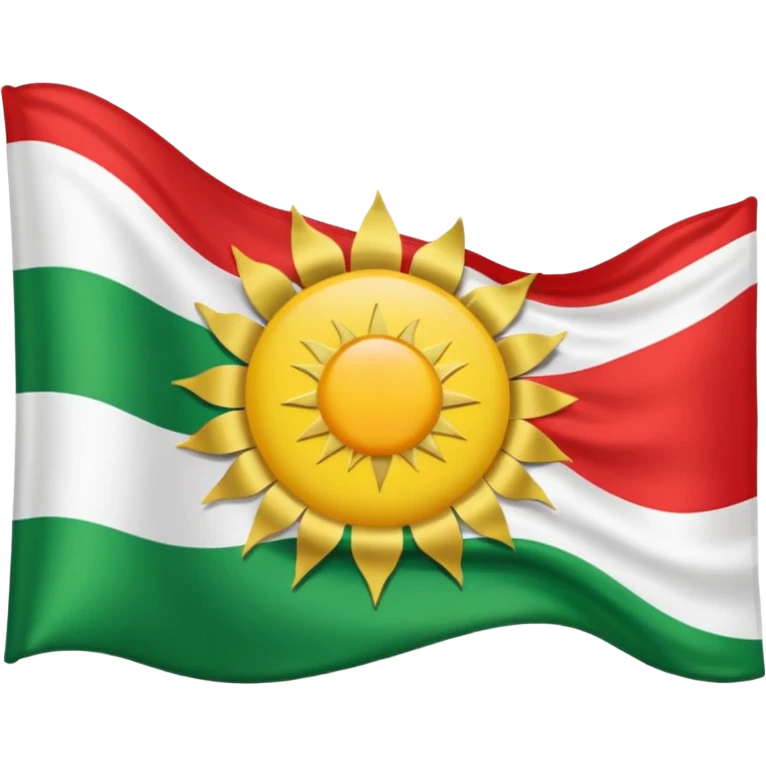 Kurdistan flag with three horizontal stripes red, white, and green, yellow sun with 21 rays in the center emoji